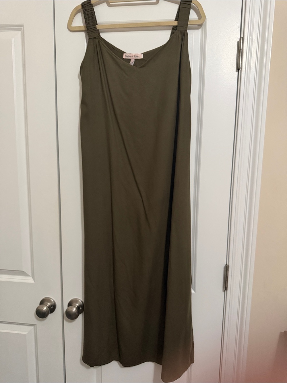 Ruched Strap Olive Maxi Skirt - Women's